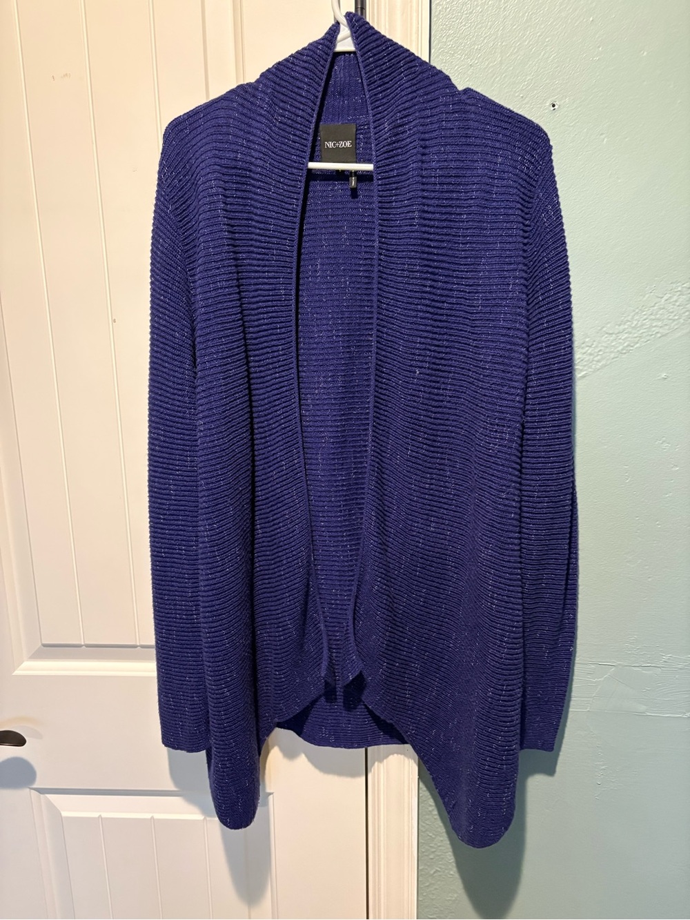 NIC+ZOE Open-Front Ribbed Cardigan in Navy Blue